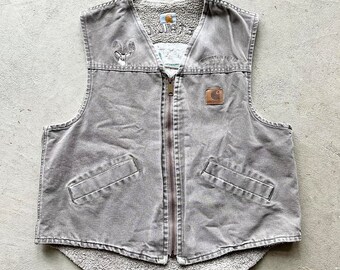 Vintage Carhartt Grey Sherpa Embroidered Vest
