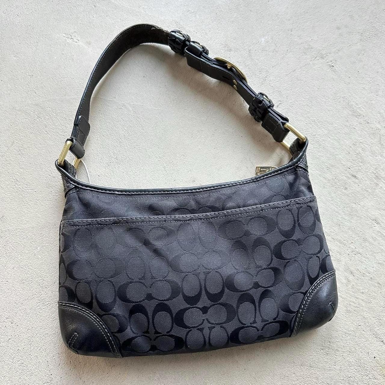 バッグ old coach shoulder bag 9755 y2k 393 Vintage Coach Black Leather Penny Pocket Purse Crossbody Bag