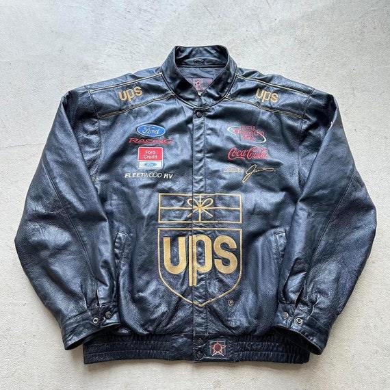 Vintage UPS Leather NASCAR Racing Jacket - Etsy Vintage UPS Leather NASCAR Racing Jacket - Etsy