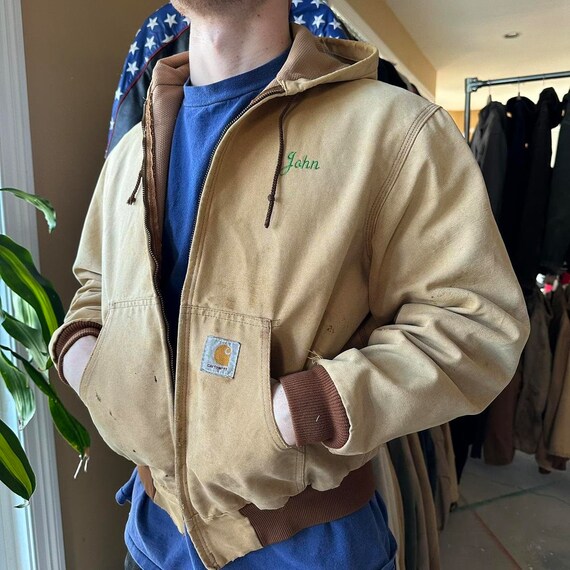 Vintage Carhartt Faded Tan Hooded Jacket - image 3