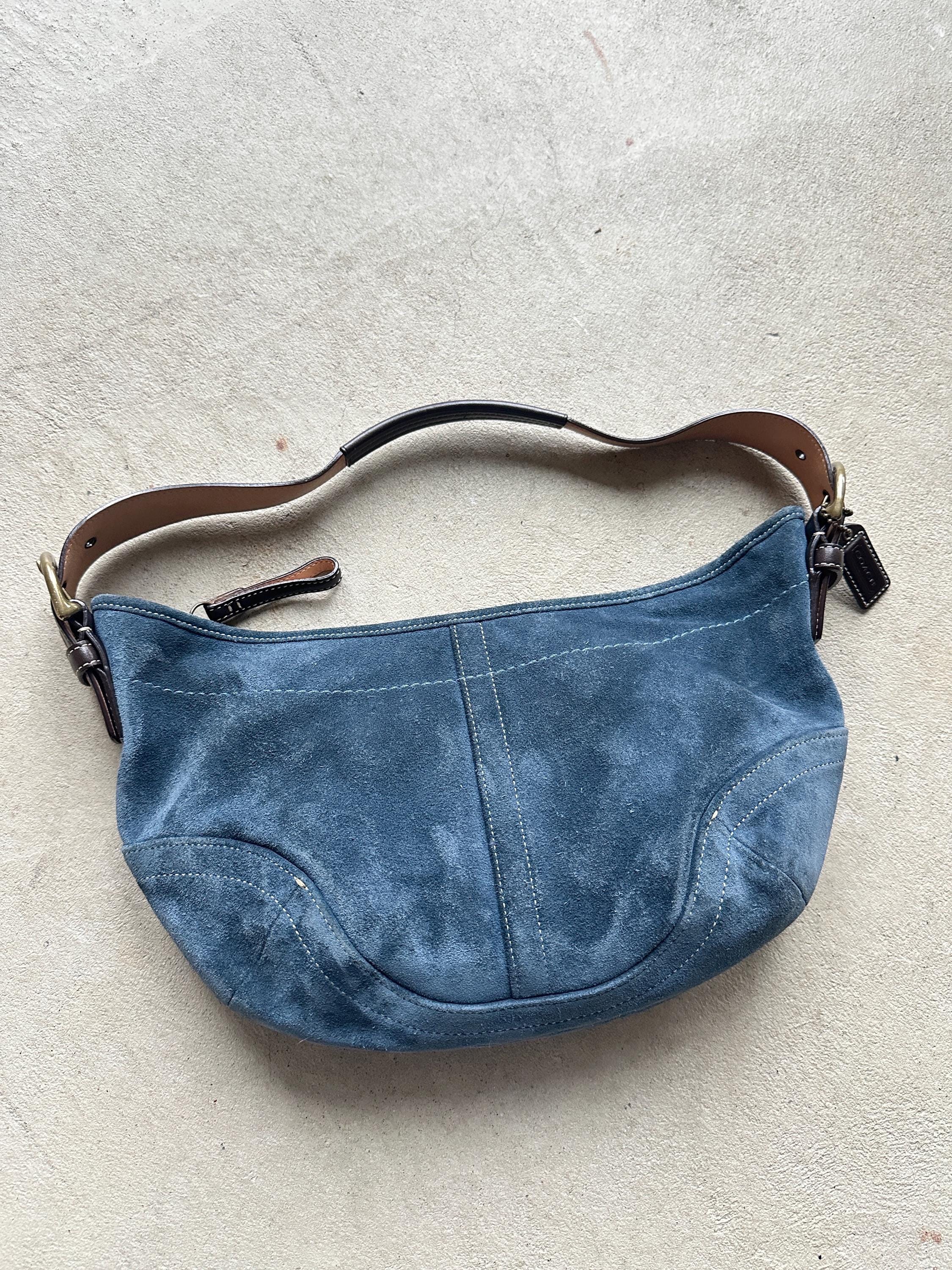 バッグ Coach Blue Suede Signature Shoulder Bag Vintage Coach Blue Suede Croissant Shoulder Bag - Etsy
