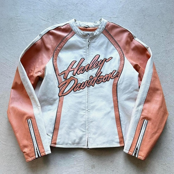 y2k✨️ Harley-Davidson 刺繍 ミリタリー ジャケット Vintage Y2K Harley Davidson Orange Leather Motorcycle Jacket - Etsy