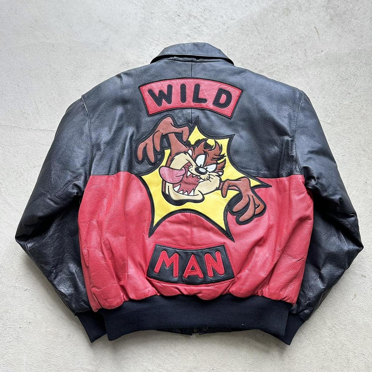 Rare Vintage '98 Taz Leather Bomber Jacket - Etsy Rare Vintage '98 Taz Leather Bomber Jacket - Etsy