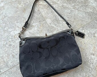 Coach Mini Purse Black Leather With Silver Studded Daisy Detail With Chain  NWOT