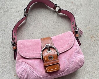 Vintage Y2K Coach Pink Suede Mini Soho Shoulder Bag