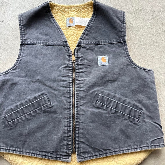 Vintage Carhartt Washed Black Sherpa Vest - image 2