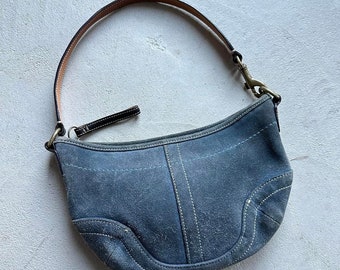 Vintage Y2K Coach Blue Suede Croissant Shoulder Bag