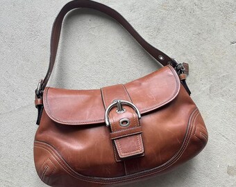 Vintage Y2K Coach karamelbruin lederen Soho schoudertas