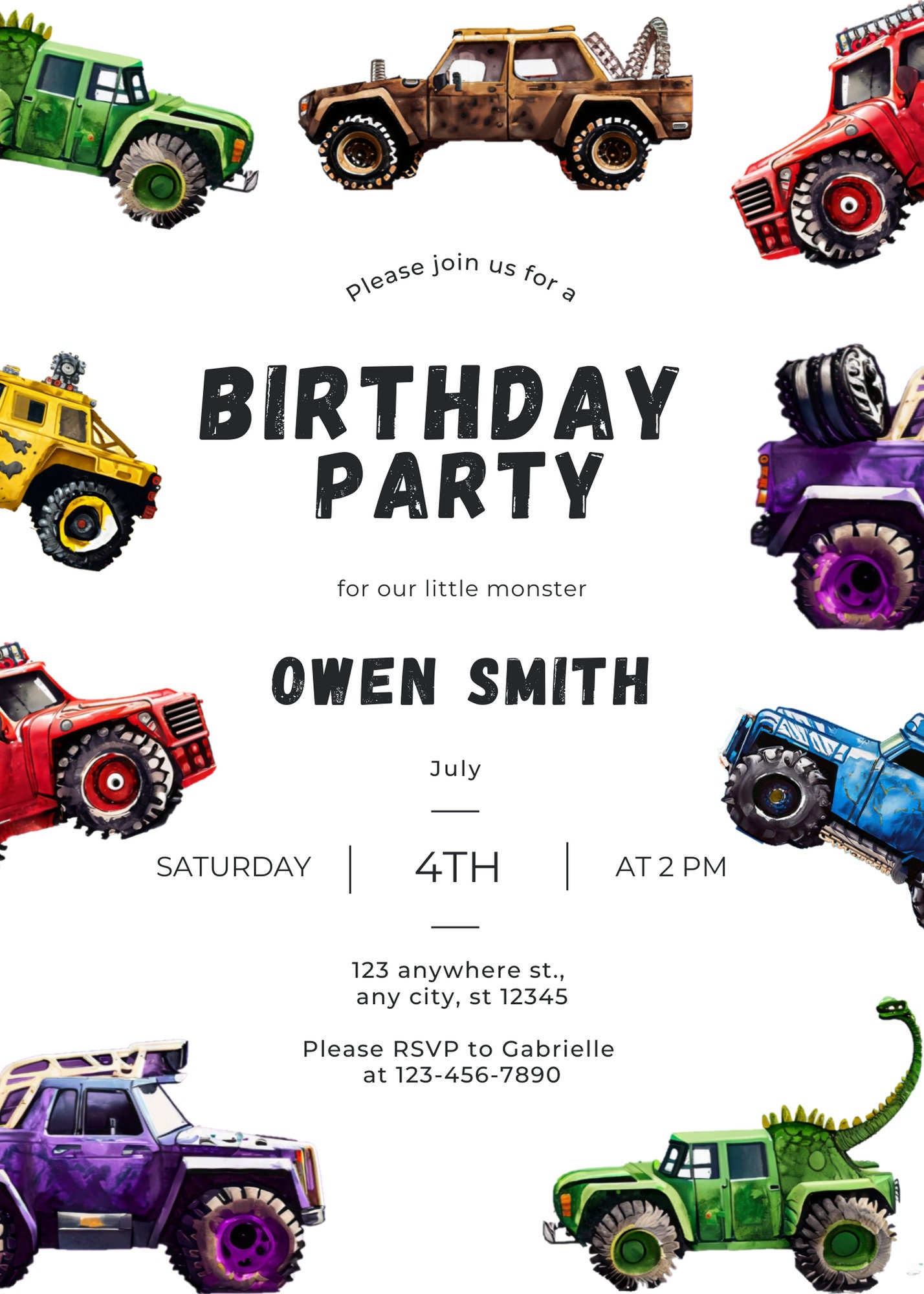 Birthday Party Invitation Template Monster Trucks - Etsy