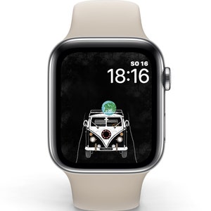 Apple watch face, globetrotter edition &quot;road trip&quot;, retro bus, wallpaper, apple watch faces, chalk picture, globe