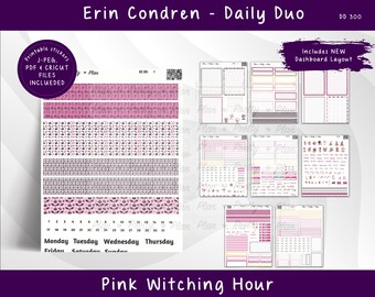 DAILY DUO Pink Witching Hour - For Erin Condren Planners, Printable Stickers Weekly, DD 300