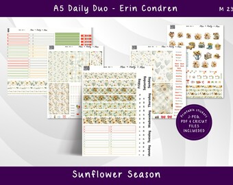 A5 Daily Sunflower Season Weekly Kit - Monthly Kit, Printable Planner Stickers A5DD 234