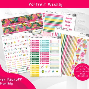 LAUREL DENISE PLANNER Summer Kickoff Portrait Weekly - Summer Monthly Stickers, Planner Stickers July, Printable Weekly Monthly Kit, LD124