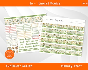 Jo Laurel Denise Planner, Printable (PDF, JPG, PNG)  Sunflower Season Weekly Sticker Kit J234