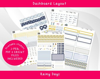 DASHBOARD LAYOUT  Rainy Days - PRINTABLE Weekly Stickers for Erin Condren Planner, DL301