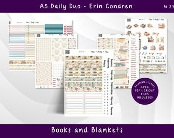 A5 Daily Books and Blankets Weekly Kit - Monthly Kit, Printable Planner Stickers A5DD 237