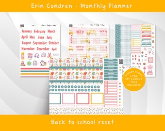 Monthly Kit for Erin Condren (PDF) Back to School Reset Stickers M233