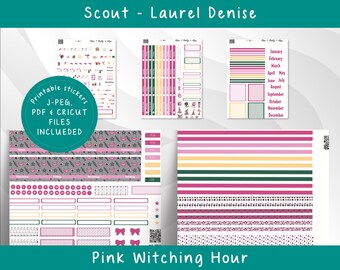 SCOUT LAUREL DENISE (Large) 300 Pink Witching Hour Weekly Kit - Monthly Kit, Printable Planner Stickers