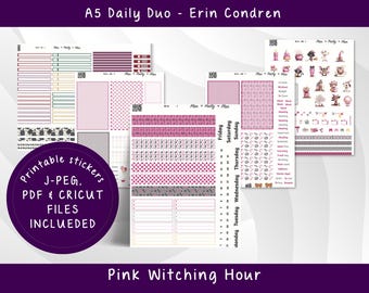 A5 Daily Pink Witching Hour Weekly Kit - Monthly Kit, Printable Planner Stickers A5DD 300