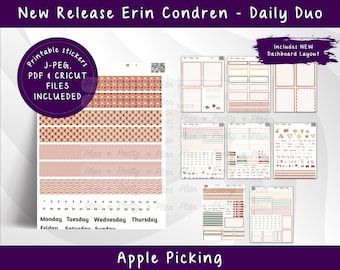 DAILY DUO Apple Picking - For Erin Condren Planners, Printable Stickers Weekly, DD 302