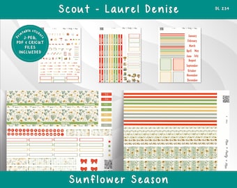 SCOUT LAUREL DENISE (Large) 233 Sunflower Season Weekly Kit - Monthly Kit, Printable Planner Stickers