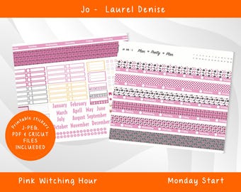 Jo Laurel Denise Planner, Printable Pink Witching Hour Weekly Sticker Kit J300