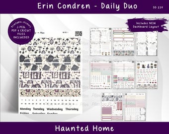 DAILY DUO Haunted Home - For Erin Condren Planners, Printable Stickers Weekly, DD 239