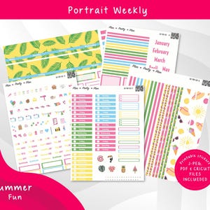 LAUREL DENISE PLANNER Summer Fu Portrait Weekly - Summer Monthly Stickers, Planner Stickers July, Printable Weekly Monthly Kit, LD132