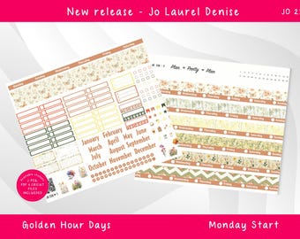 Jo Laurel Denise Planner, Printable (PDF, JPG, PNG) Golden Hour Days Weekly Sticker Kit J231