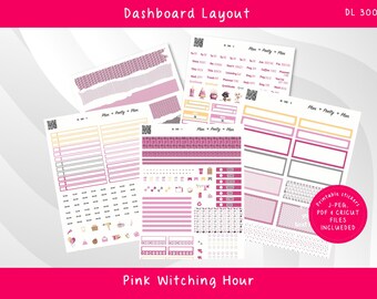 DASHBOARD LAYOUT  Pink Witching Hour - PRINTABLE Weekly Stickers for Erin Condren Planner, DL300