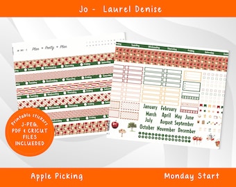 Jo Laurel Denise Planner, Printable Apple Picking Weekly Sticker Kit JO 302