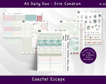 A5 Daily Coastal Escape Weekly Kit - Monthly Kit, Printable Planner Stickers A5DD 232