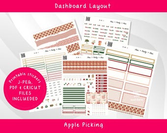 DASHBOARD LAYOUT  Apple Picking - PRINTABLE Weekly Stickers for Erin Condren Planner, DL302