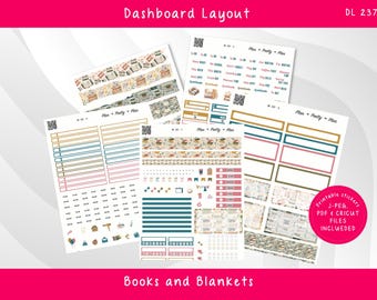 DASHBOARD LAYOUT  Books and Blankets - PRINTABLE Weekly Stickers for Erin Condren Planner, DL237