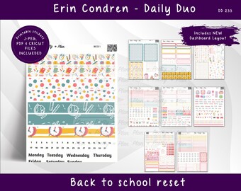 DAILY DUO Back to School Reset - For Erin Condren Planners, Printable Stickers Weekly, DD233