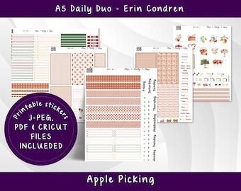 A5 Daily Apple Picking Weekly Kit - Monthly Kit, Printable Planner Stickers A5DD 302