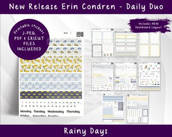 DAILY DUO Rainy Days - For Erin Condren Planners, Printable Stickers Weekly, DD 301