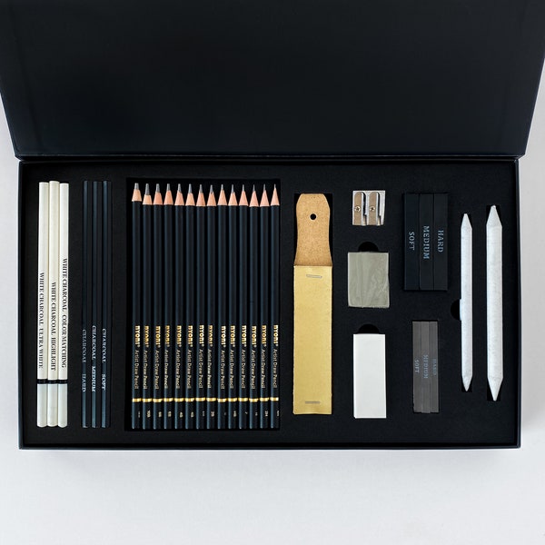 Professional Drawing Set - Sketching Kit - Graphite and Charcoal Pencils