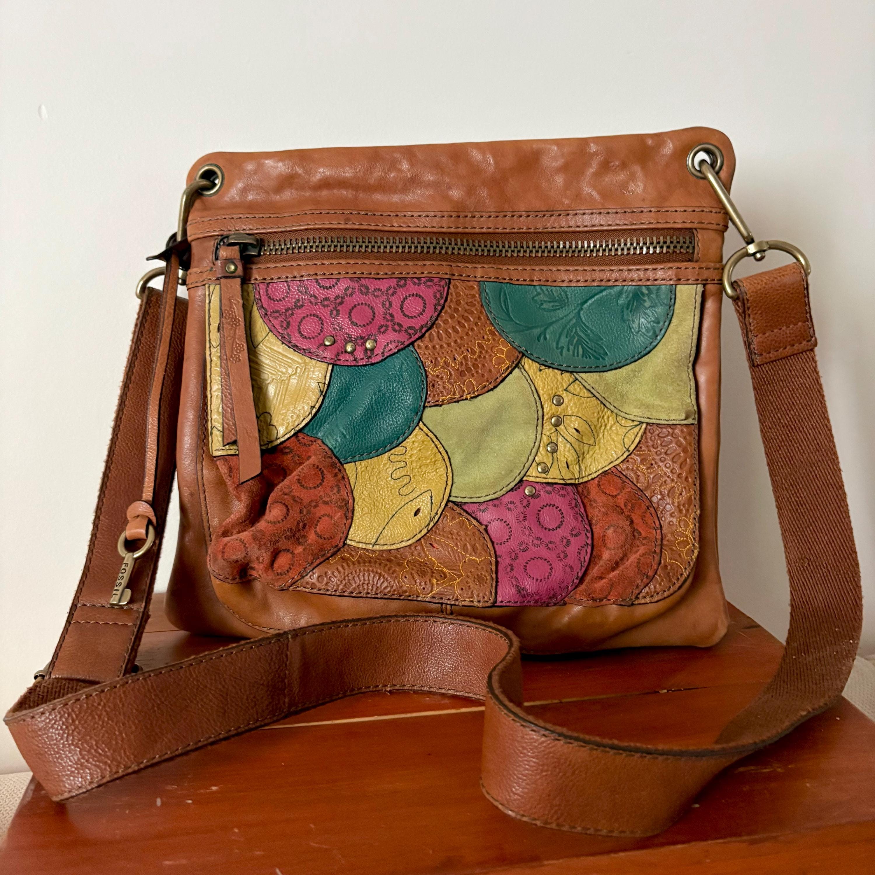 美品✨FOSSIL パッチワーク 本革 レザーバッグ 廃盤 希少 ヴィンテージ Vintage Patchwork Fossil Bag Leather - Etsy