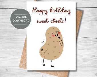 Biglietto d'auguri stampabile, download digitale, cartolina elettronica, biglietto carino, divertente, con guance dolci per lui/per lei, modello PDF carta 7x5