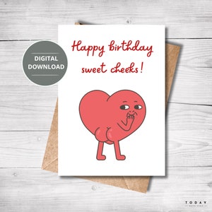 Tarjeta de cumpleaños imprimible, descarga digital, tarjeta electrónica, linda, divertida, tarjeta de mejillas dulces para él/para ella, plantilla PDF de tarjeta 7x5