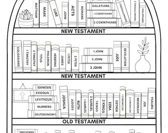 Commercial License - Printable Bible Bookshelf Coloring Page | Books of the Bible Reading Tracker | Digital Download 8.5x11 PDF | Christian