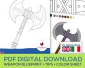 Cosplay Pattern PDF - How to Train Your Dragon -  Astrid axe (Blueprint + Color Sheet)