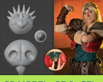 Cosplay 3D Model (Stl + Obj) - How To Train Your Dragon - Astrid (Skull, Skirt Spikes, Stormfly Head)