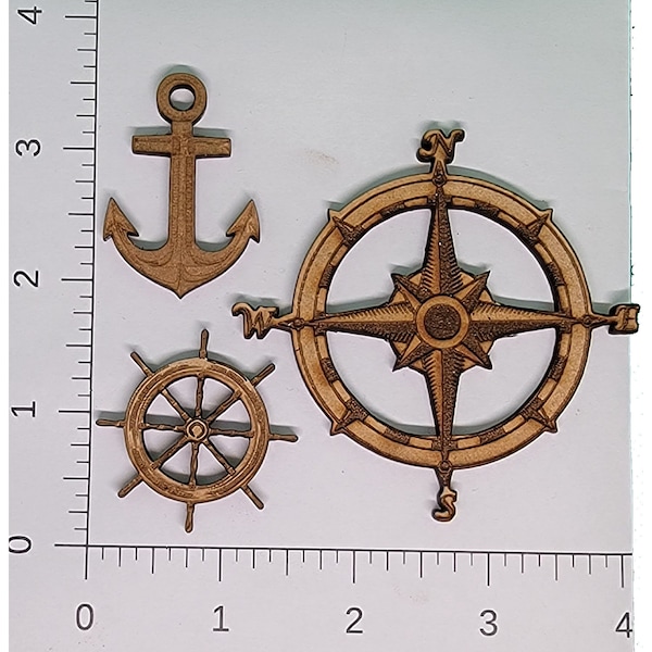 Fournitures de passe-temps Anchor, Compass Rose et Ship Wheel pour la marqueterie, l'incrustation et le scrapbooking