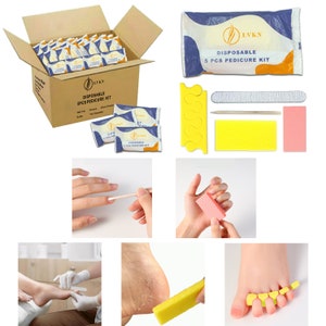 Disposable Pedicure Kit 5-in-1 (Nail Buffer, Pumice Pad, Nail File 100/180 Grit, Wood Stick and Toe Separators) 10-Counts~400Counts