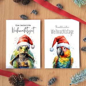 Schildkröte Papagei Weihnachtskarten Set Tropen Weihnachtsmotive Aquarell Karte Weihnachten Lustig Weihnachtskarten Exotische Weihnachtspost