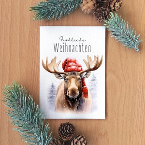 Elch Weihnachtskarte Tier Weihnachten Karte Aquarell Weihnachtspost Tier Karte Weihnachten Mann Weihnachten Postkarte Freund Weihnachtsgrüße