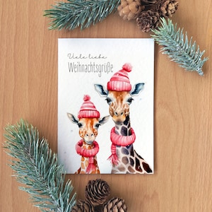 Weihnachten Karte Giraffe Klappkarte Tier Weihnachtskarte Lustige Postkarte Weihnachten Karte Aquarell Weihnachten Karte Freundin Weihnacht