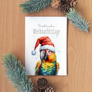 Karte Papagei Klappkarte Geldgeschenk Weihnachtskarte Exotisch Weihnachten Karte Tier Aquarell Weihnachtskarte Tier Postkarte Weihnachten